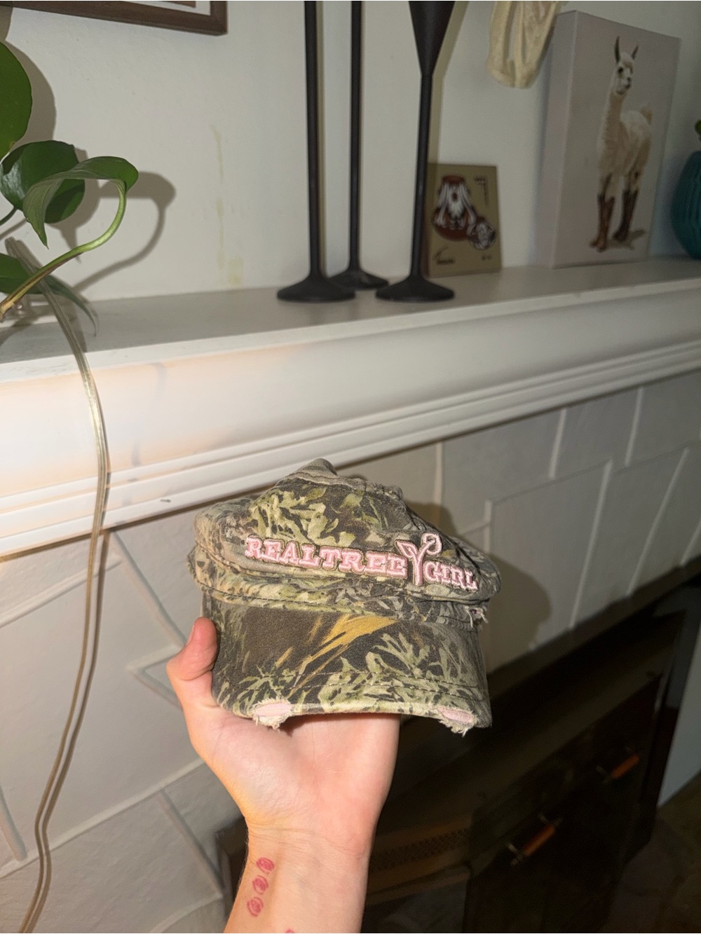 Realtree Girl Camouflage Hat in Green with Pink Embroidery - Picture 2 of 5